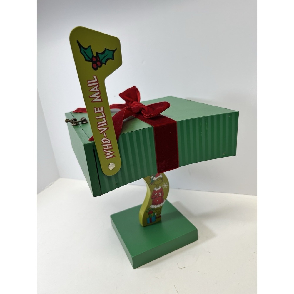 The Grinch Who-ville Wood Green Mailbox Christmas Red Bow Letter